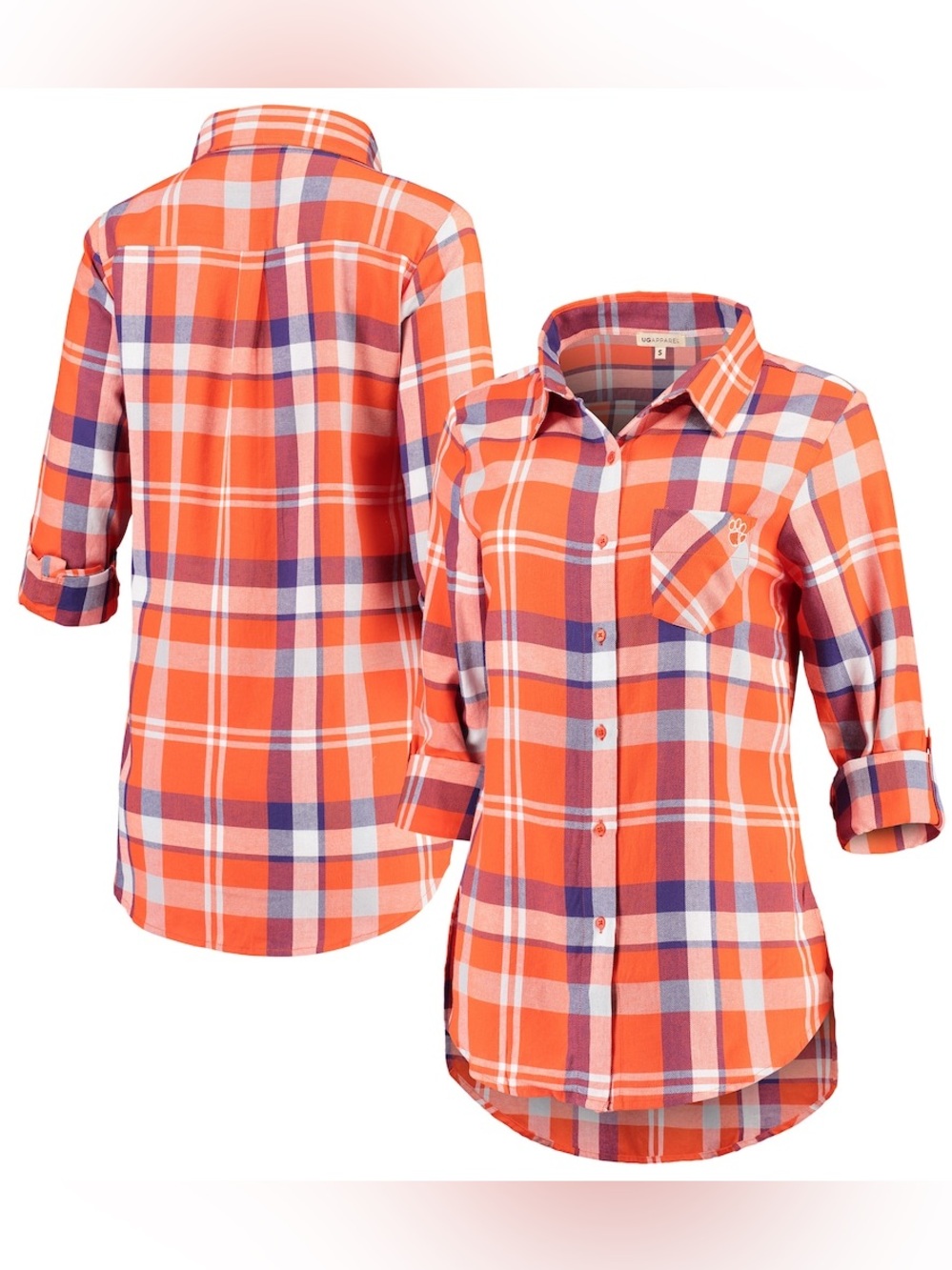 UG Apparel Clemson Tigers Boyfriend Plaid Flannel Button-Up Shirt XL NWT - Picture 4 of 8
